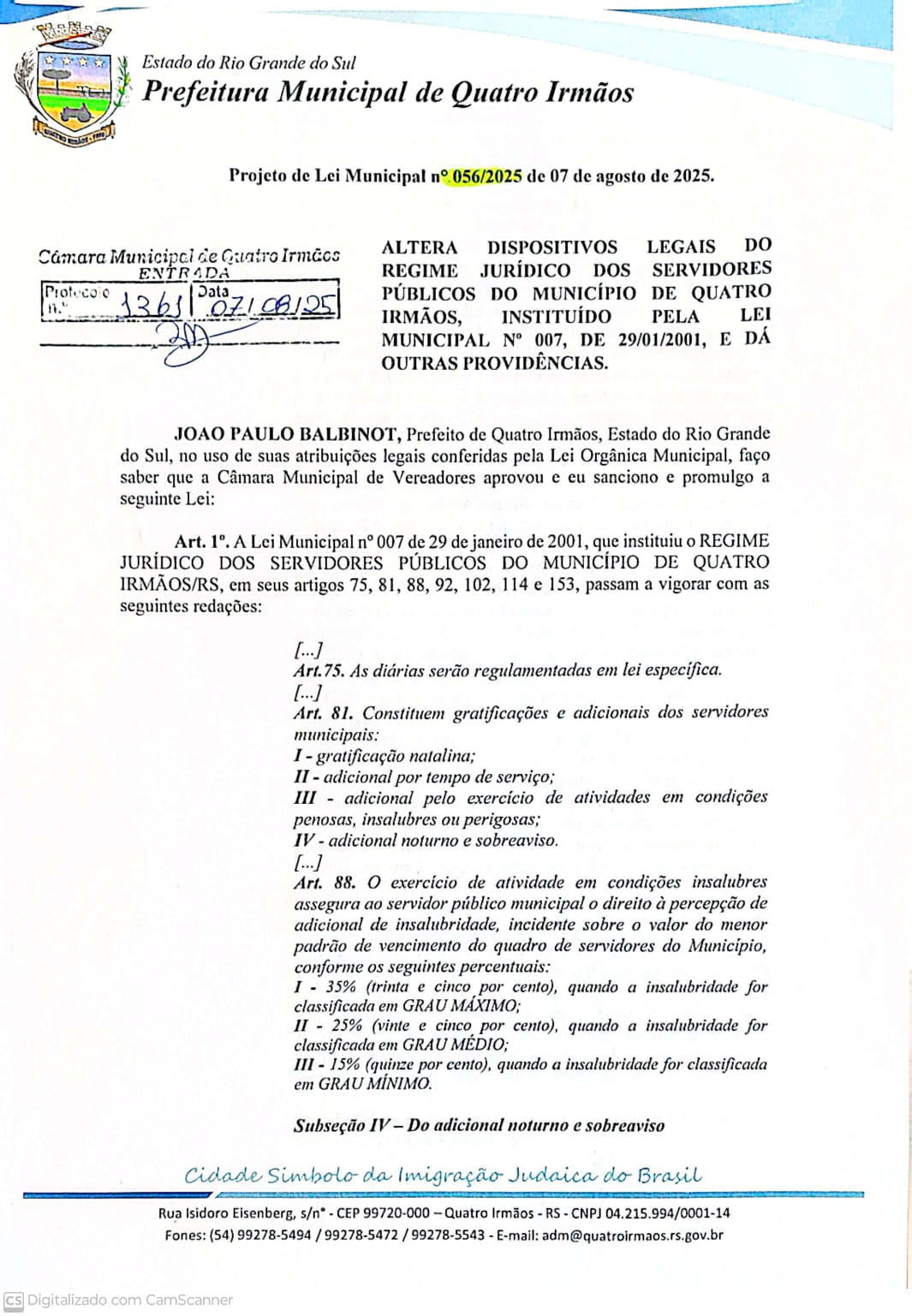 DIVULGAÇÃO PROJETO Nº 56/2025